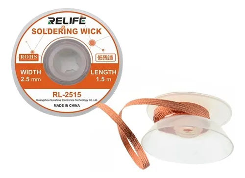 Malla para Soldar 2.5mm x 1.5M Relife RL-2515 | Cobre de Alta Pureza | Desoldadura Pro Consumibles