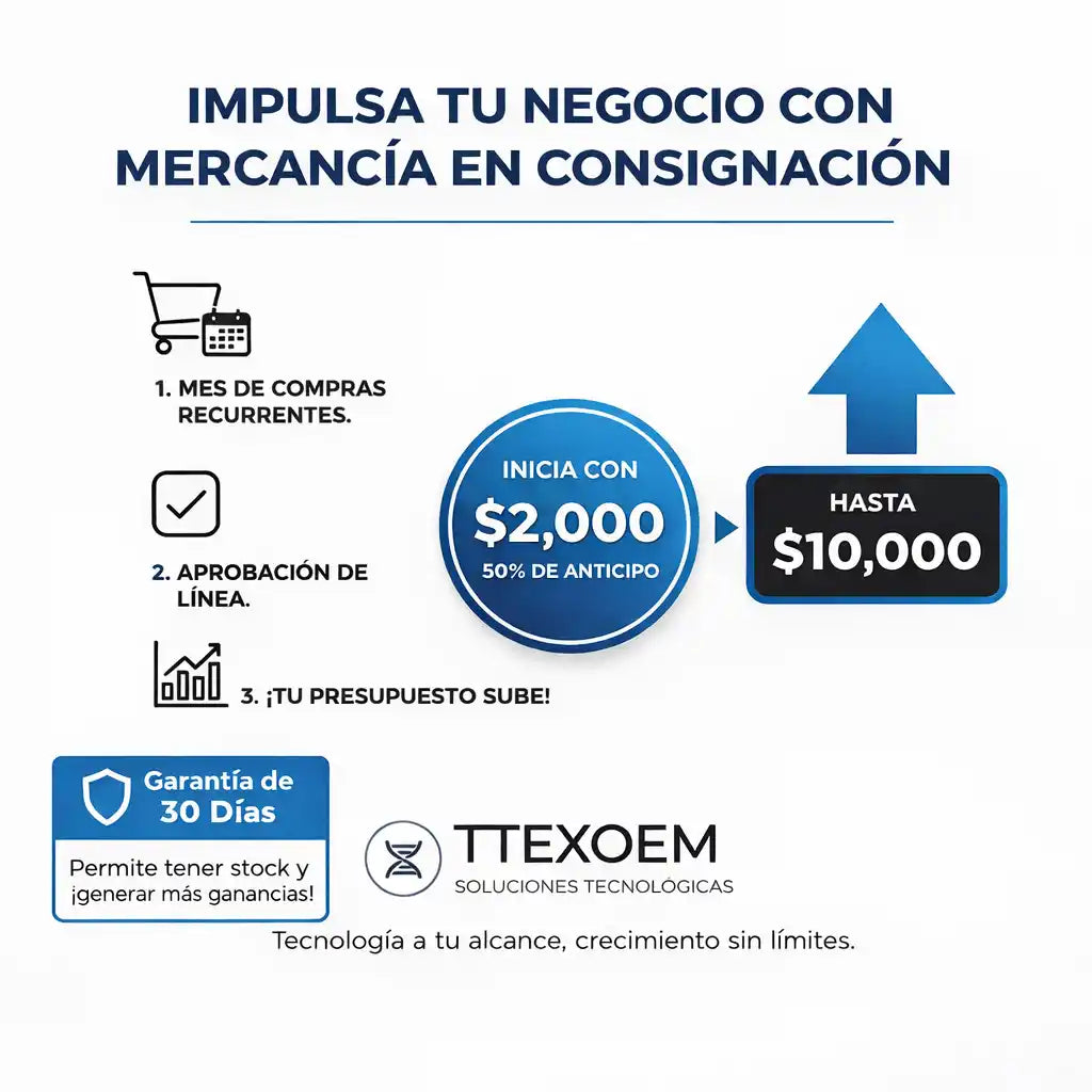 Infografía del sistema de mercancía en consignación TTEXOEM: Pasos para obtener crédito de hasta 10,000 pesos para refacciones con garantía de 30 días